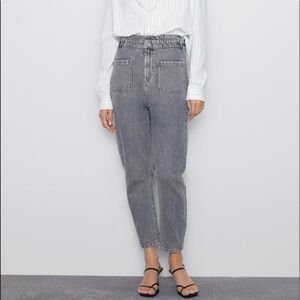 Zara Baggy Paper Bag High Waist‎ Gray Jeans Size 0